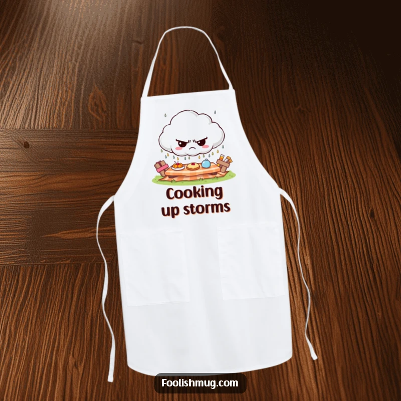 Funny grumpy cloud apron, raining frowns on a sunny picnic, kitchen funny gift.