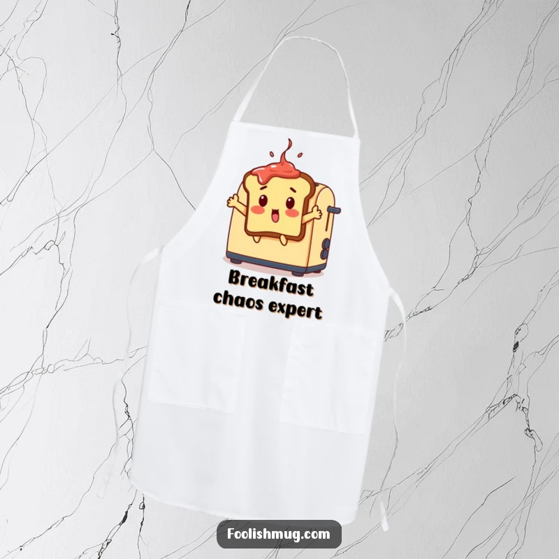 Funny surprised toast apron, a toast slice jumping out of a toaster with jam, kitchen funny gift.