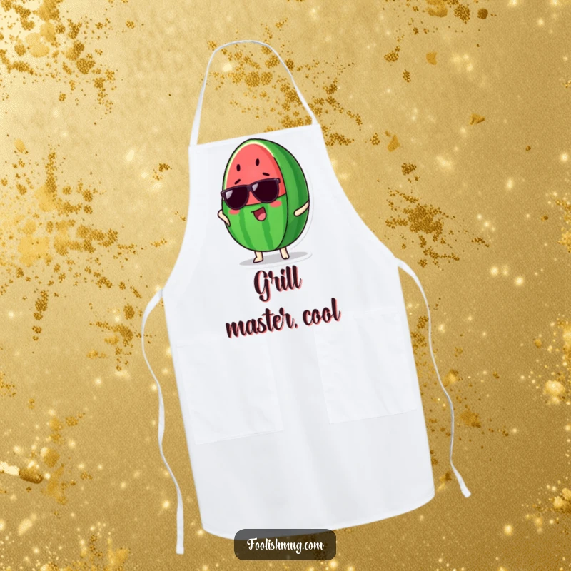 Funny Watermelon Apron: A proud watermelon slice wears cool sunglasses, adding a touch of fun and style to kitchen wear.