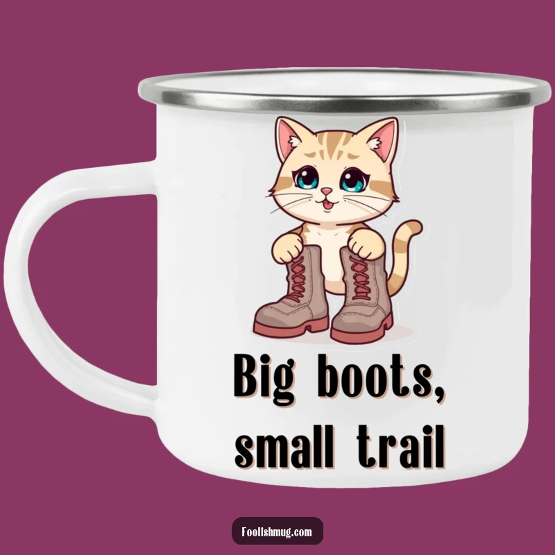 Funny Cat Boots Camping Mug: Oversized Boot Struggle