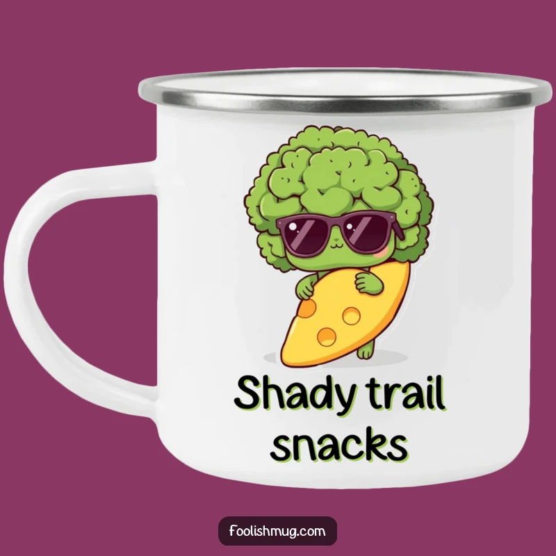 Funny Shy Broccoli Sunglasses Camping Mug - Cheesy Campfire Companion