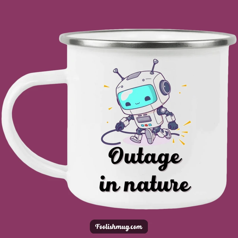 Funny Robot Tripping Camping Mug: Clumsy Bot Mishap for Outdoors & Funny Gifts!