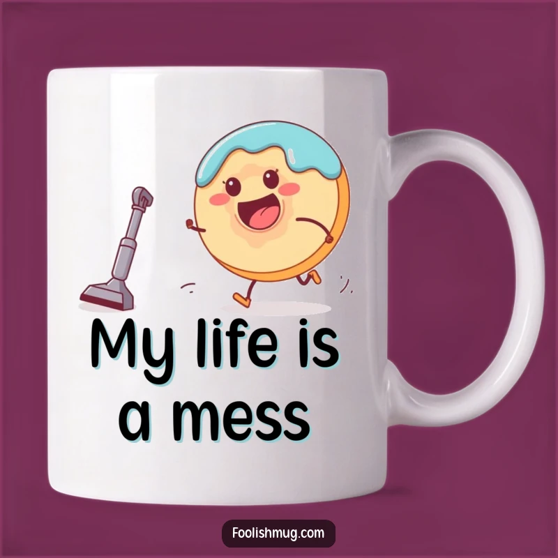 Funny Donut Vacuum Chase Mug: Hilarious Cartoon Character Gift for Coffee Lovers!