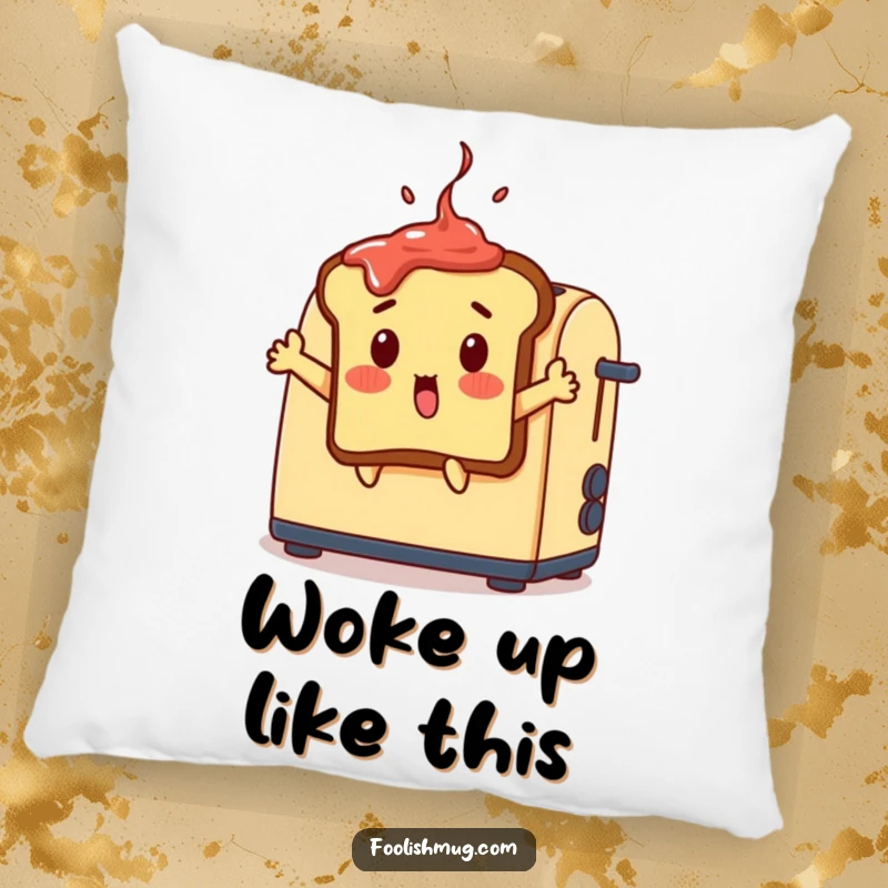 Funny surprised toast pillow, a toast jumping out of a toaster with jam on its head, soft funny gift.
