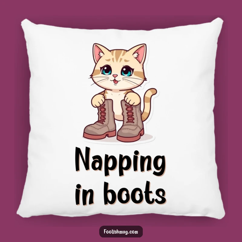 Funny Cat Boots Pillow: Oversized Boot Struggle