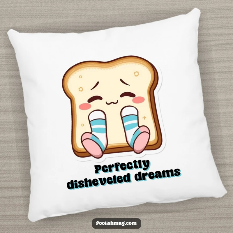 Funny toast slice with mismatched socks, soft and cuddly pillow, bringing humor to home decor.