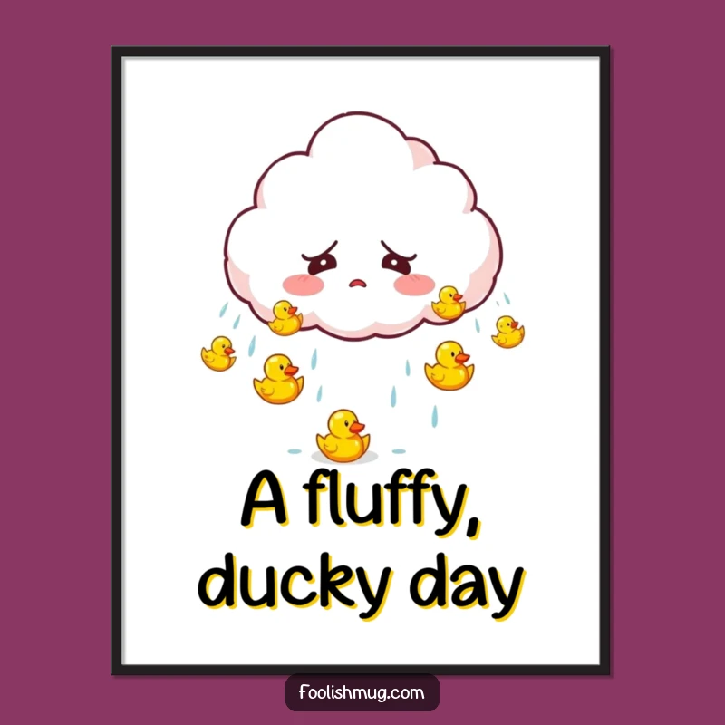 Funny Startled Cloud Raining Ducks Digital Art Whimsical Decor for Instant Joy