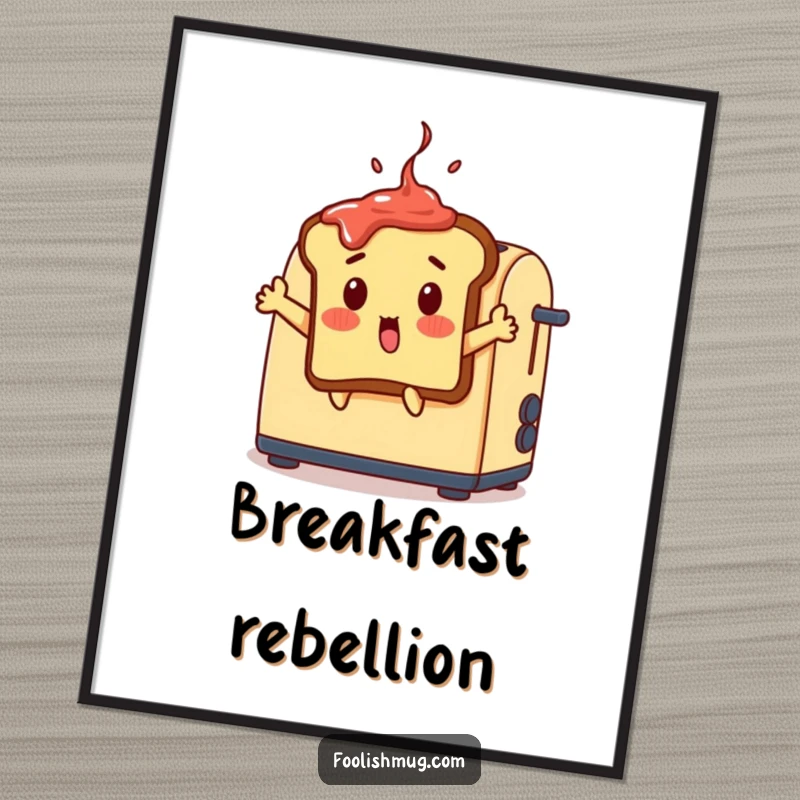 Funny surprised toast digital art, toast jumping out of a toaster with jam, instant cheerful funny gift.