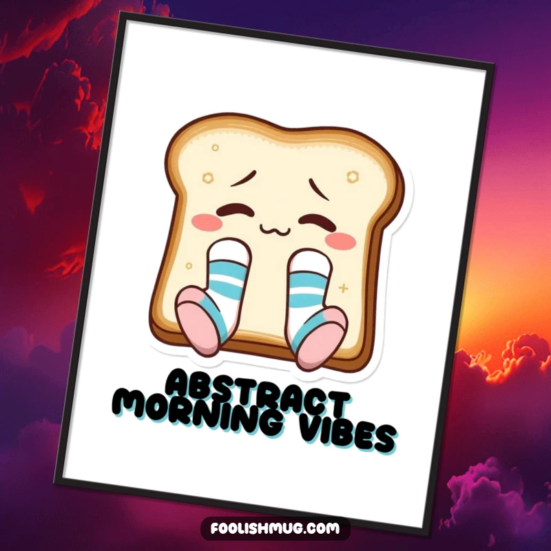 Funny toast slice in mismatched socks, as a downloadable digital art print, offering instant humor.