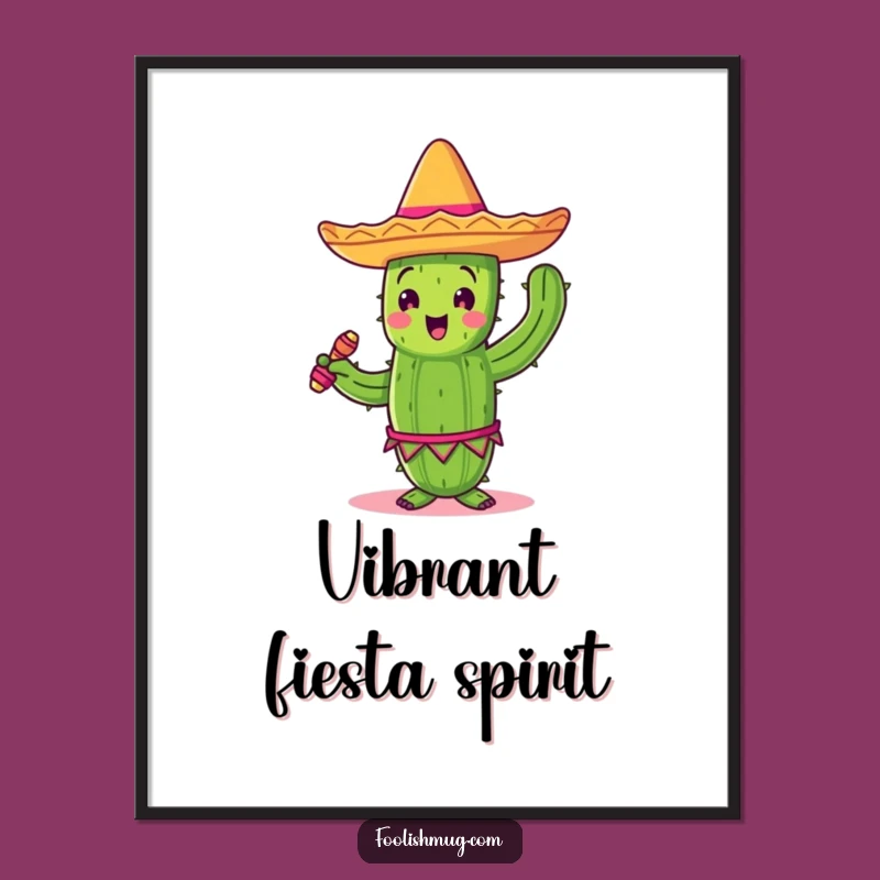 Funny Dancing Cactus Digital Art, Instant Fiesta Decor with Sombrero and Maracas