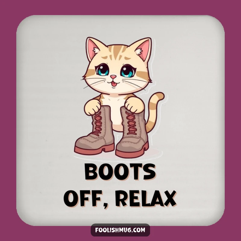 Funny Cat Boots Coaster: Oversized Boot Mishap