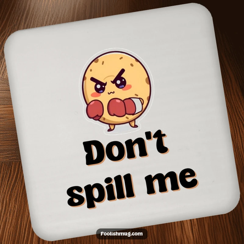 Funny drink coasters showcasing a bagel character in tiny boxing gloves, looking determined, adding a motivational touch.