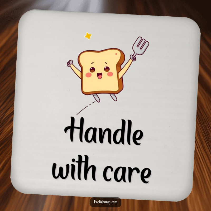 Funny Coaster: A dynamic toast character airborne on a spatula, providing humorous protection for your surfaces.