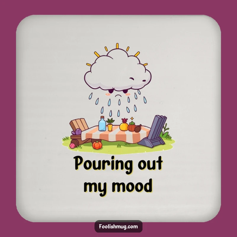 Funny Grumpy Cloud Drink Coaster: Protect Surfaces from Sunny Disdain