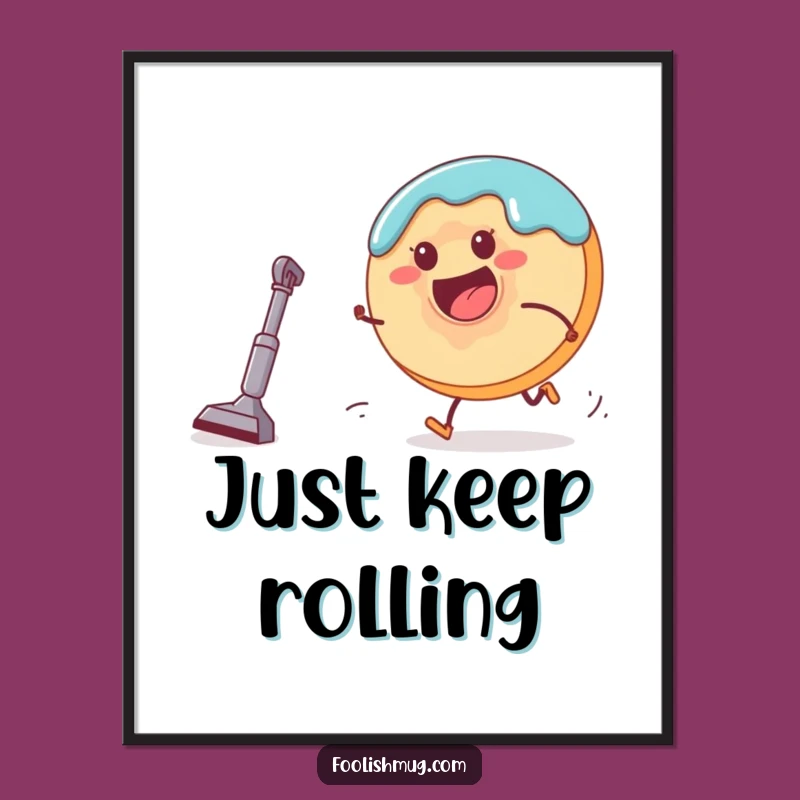 Funny Donut Vacuum Chase Poster: Vibrant Cartoon Character Wall Art Gift!