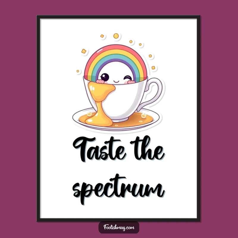 Funny Rainbow Overflow Teacup Poster - Whimsical Art for a Happy Space