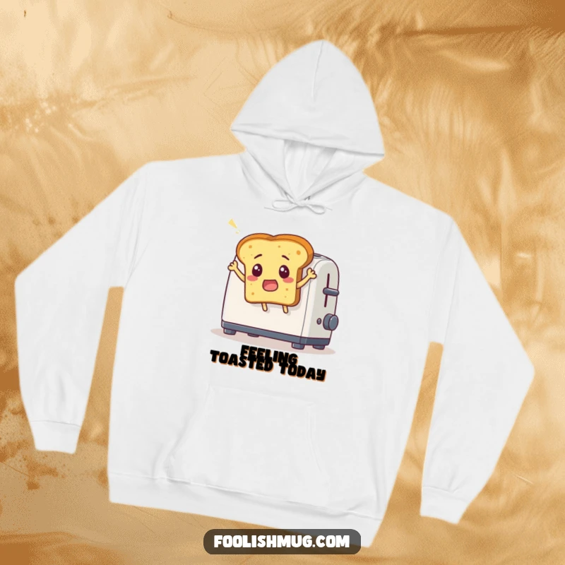 Funny hoodie featuring a surprised bread slice leaping comically out of a toaster, a warm and humorous item for a funny gift.