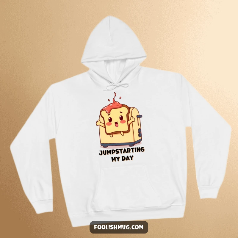Funny surprised toast hoodie, a toast leaping from a toaster with jam, warm and funny gift.