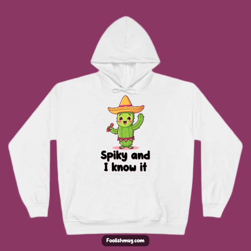 Cozy Funny Cactus Hoodie, Warm Fiesta Apparel with Sombrero and Maracas