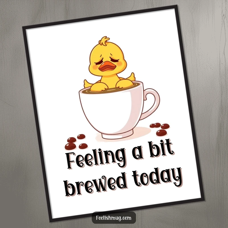 Funny Free Printable Wall Art: A Rubber Ducky Character Experiencing a Caffeine-Fueled Swim in a Teacup