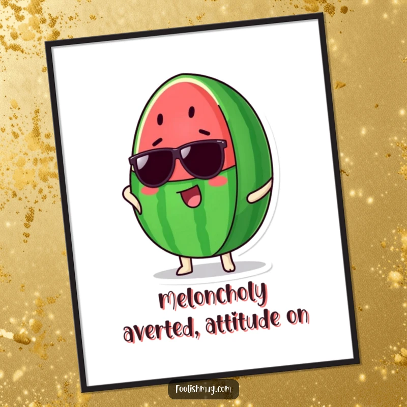 Funny Free Printable Wall Art of a proud watermelon slice wearing sunglasses and posing, perfect for a fun and stylish decor statement.