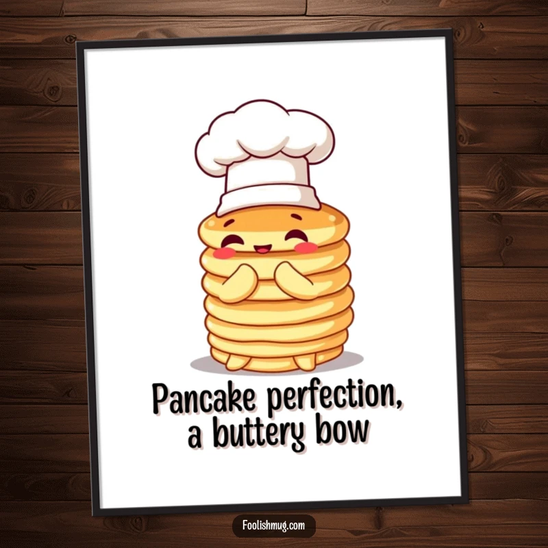 Funny Free Printable Wall Art: A stack of pancakes wearing a tiny chef hat performs a polite, wobbly bow.