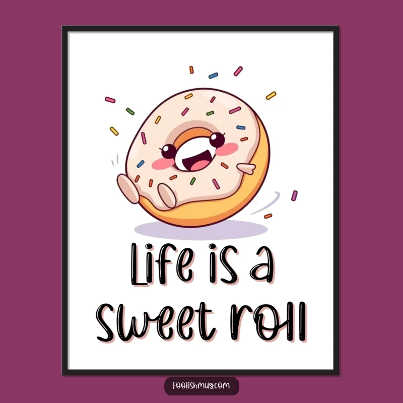 Free Printable Wall Art: Clumsy Donut Rolling Joyfully, Funny Decor