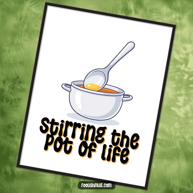 Funny Free Printable Wall Art: A Shiny Spoon Character Stirring Thin Air with Comedic Effort