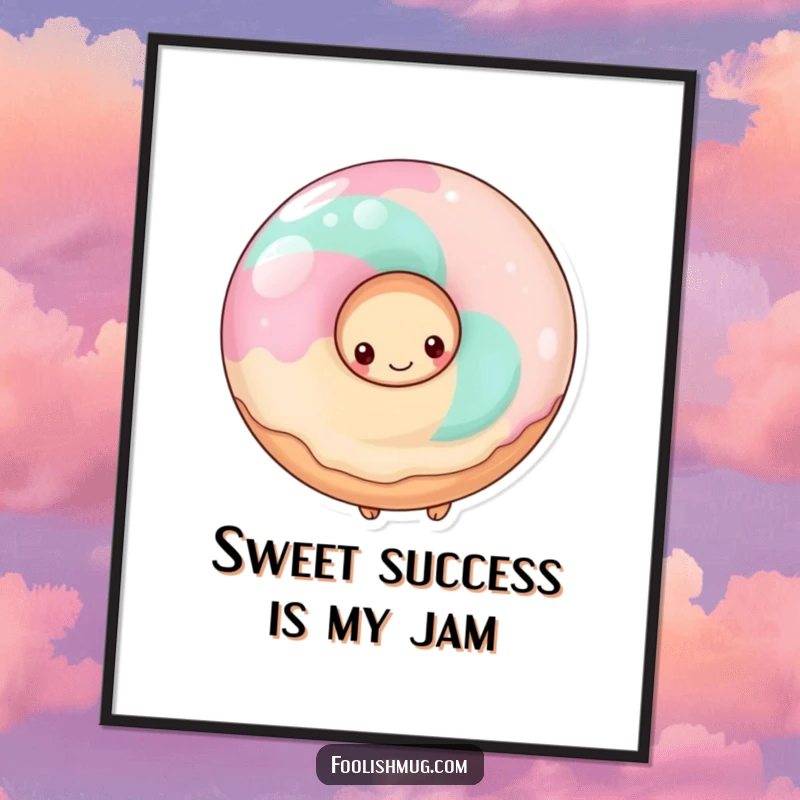 Sweet Free Printable Wall Art: A shy donut peeking from behind a massive lollipop, offering a quirky and cute visual.