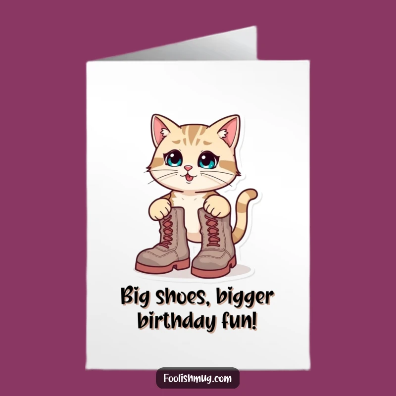 Free Printable Birthday Card: Cat in Giant Boots - Hilarious Downloadable Mishap!