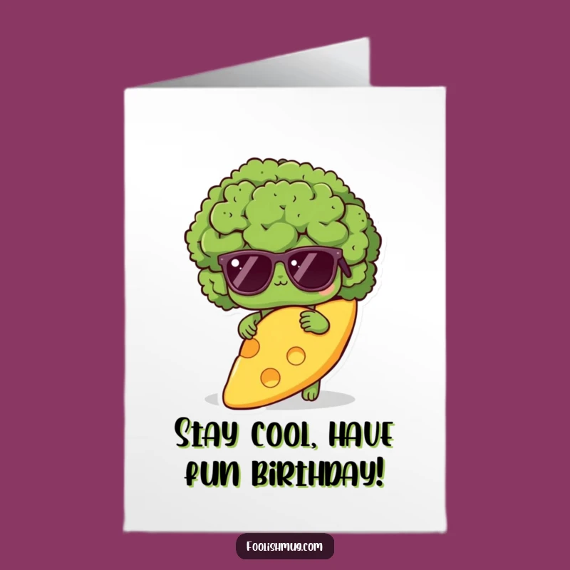 Free Printable Birthday Card: Shy Broccoli Hiding, Funny Cheesy Gift