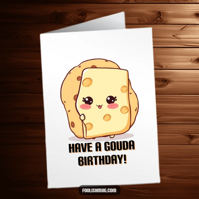 Funny Free Printable Cheesy Birthday Card: A blushing slice of cheese hides behind a giant cracker, perfect for a shy and sweet birthday wish.