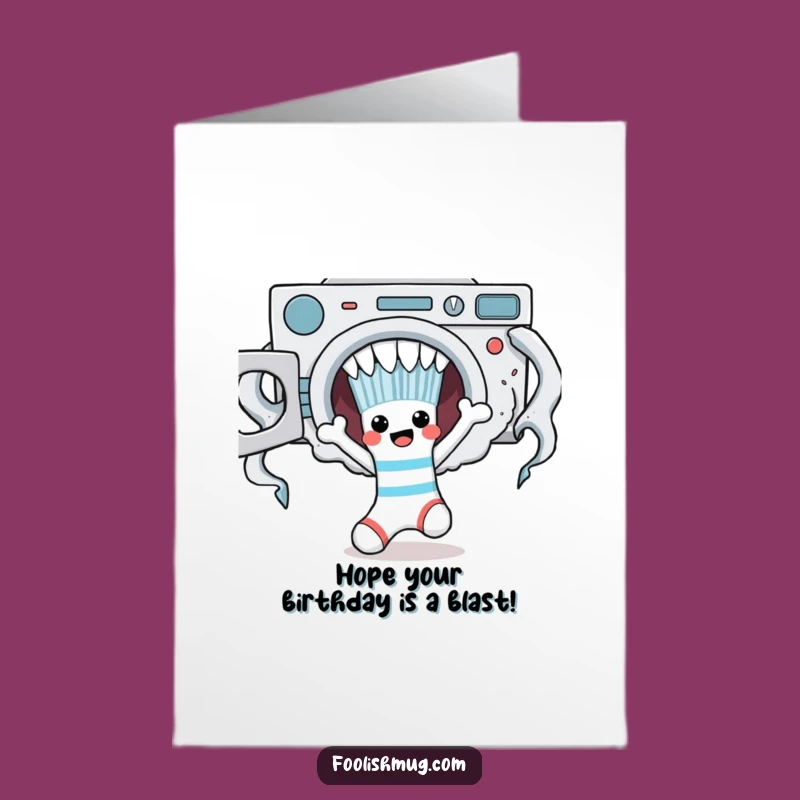 Free Printable Funny Sock Birthday Card: Laundry Monster Escape Downloadable Gift