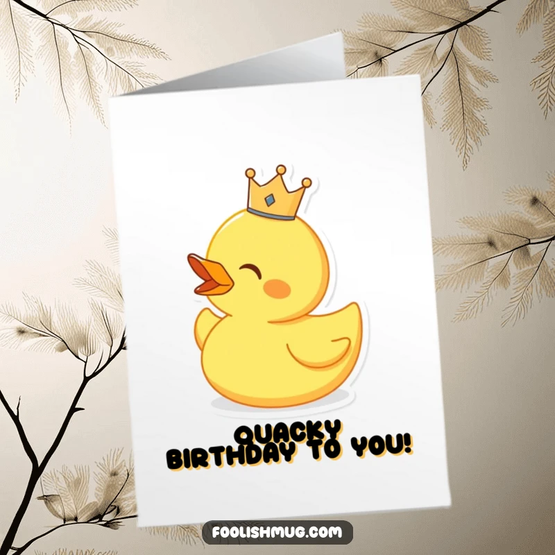 Royal Free Printable Birthday Card: A singing rubber duck proudly wearing a tiny crown, belting out happy birthday tunes.