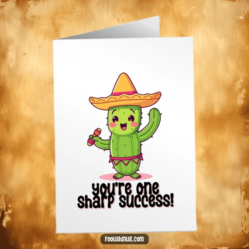 Fiesta Free Printable Congratulations Card: A joyful cactus in a sombrero, shaking maracas to celebrate your wonderful success.