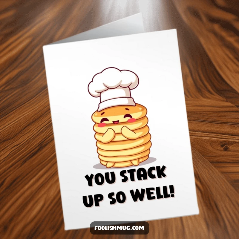 Funny Free Printable Congrats Card: A stack of pancakes wearing a chef hat performs a wobbly bow of congratulations.