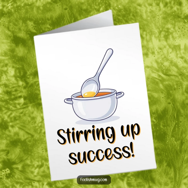 Free Printable Congratulations Card: Bright Spoon Character Pretending to Stir Soup, Looking Perplexed
