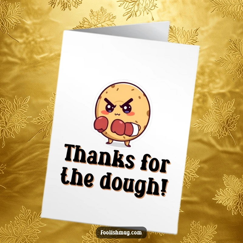 Funny Free Printable Thank You Card: A determined bagel character wearing tiny boxing gloves is ready to express thanks with a humorous intensity. Downloadable.
