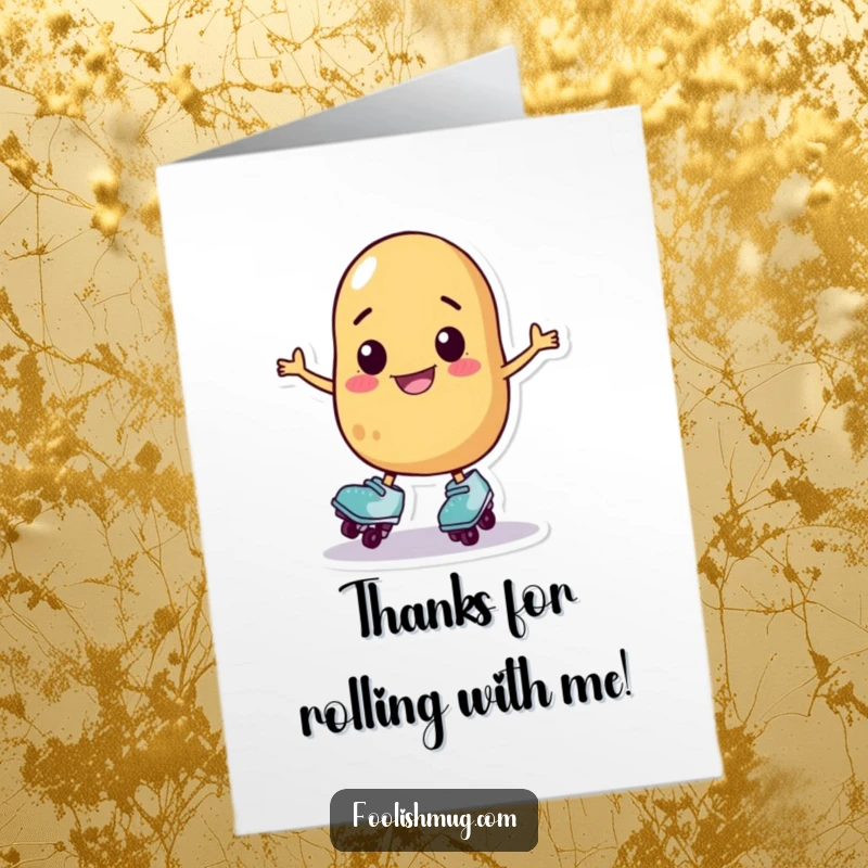 Funny Free Printable Thank You Card: A potato character shakily skating, offering a humorous and heartfelt thank you.
