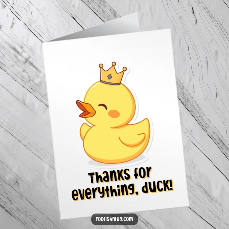 Royal Free Printable Thank You Card: A rubber duck wearing a small crown, singing a thank you song with regal flair.