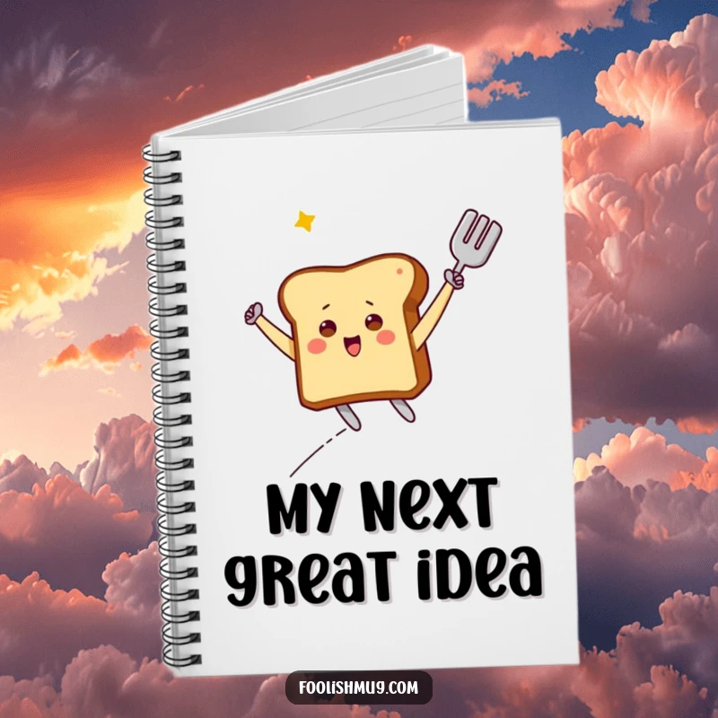 Funny Notebook: A joyful toast character soaring on a spatula, inspiring creativity and laughter in every entry.