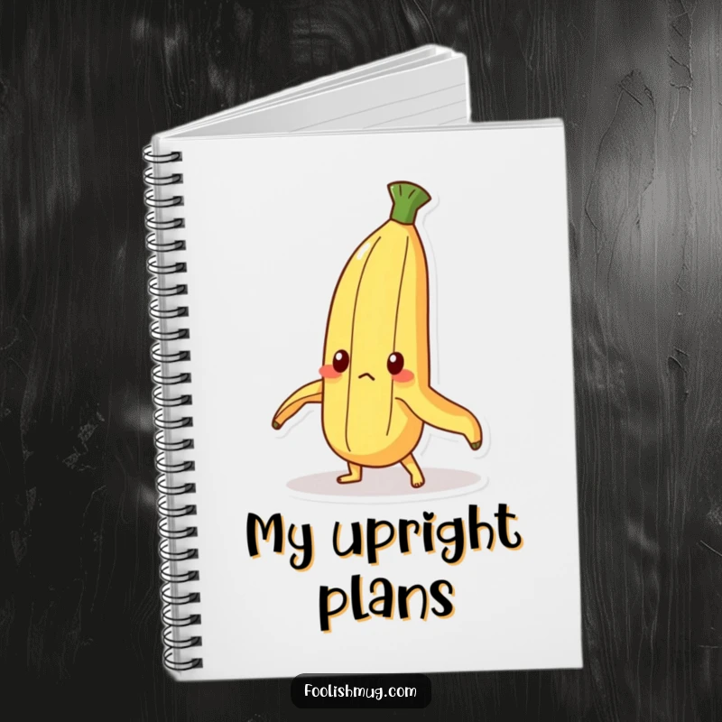 Funny Notebook: A determined banana peel character humorously trying to stand upright on this notebook. Motivational and humorous stationery.