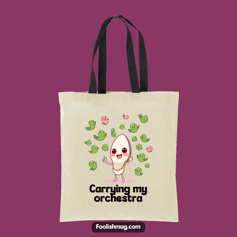 Funny Spoon Conducting Peas Tote Bag: A Whimsical Orchestral Delight, Perfect Funny Gift!